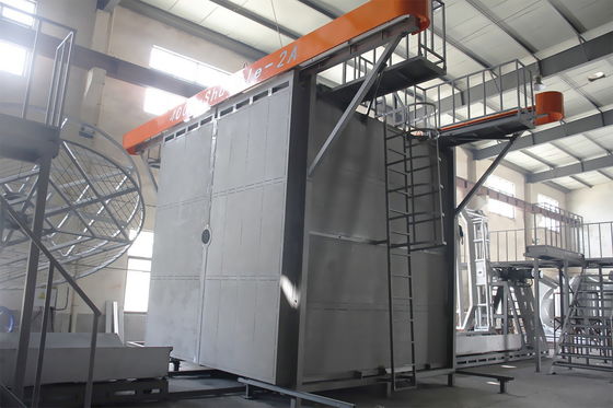 A fully automatic rotational molding machine controlled by PLC  A roller molding machine used for producing water tanks